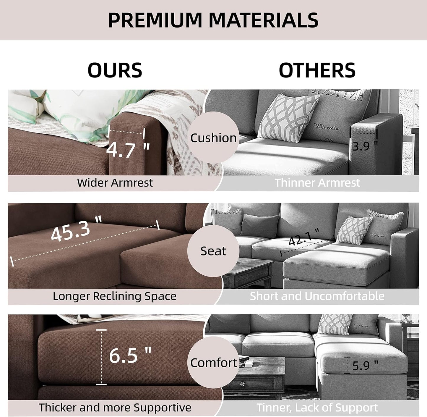 Convertible Sectional Sofa Couch, Modern Linen Fabric L-Shaped , 3-Seat Sofa Sectional with Reversible Chaise for Living Room, Apartment and Small Space