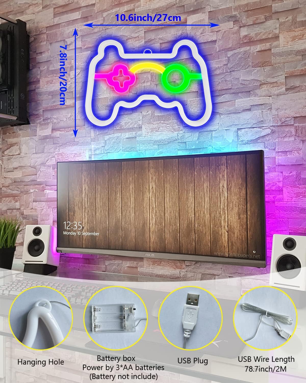 Neon Sign, Gamepad Shape Led Neon Light Wall Gaming Room Decoration, Neon Light Sign Gamer Gift for Teen Boys Game Decor Bedroom, Gamer Console Neon Lights for Children Game Room Interior Decoration