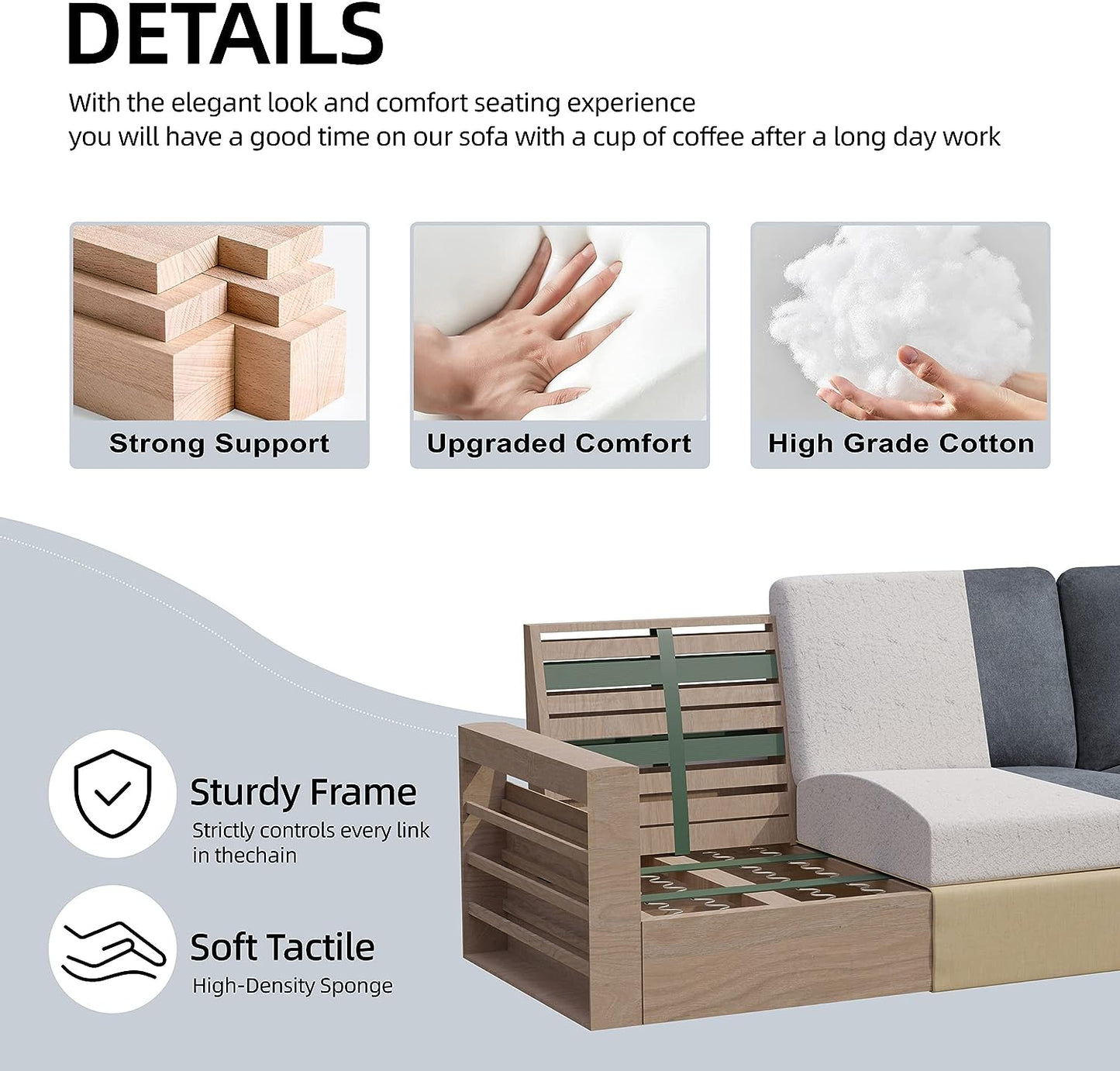 Convertible Sectional Sofa Couch, Modern Linen Fabric L-Shaped , 3-Seat Sofa Sectional with Reversible Chaise for Living Room, Apartment and Small Space