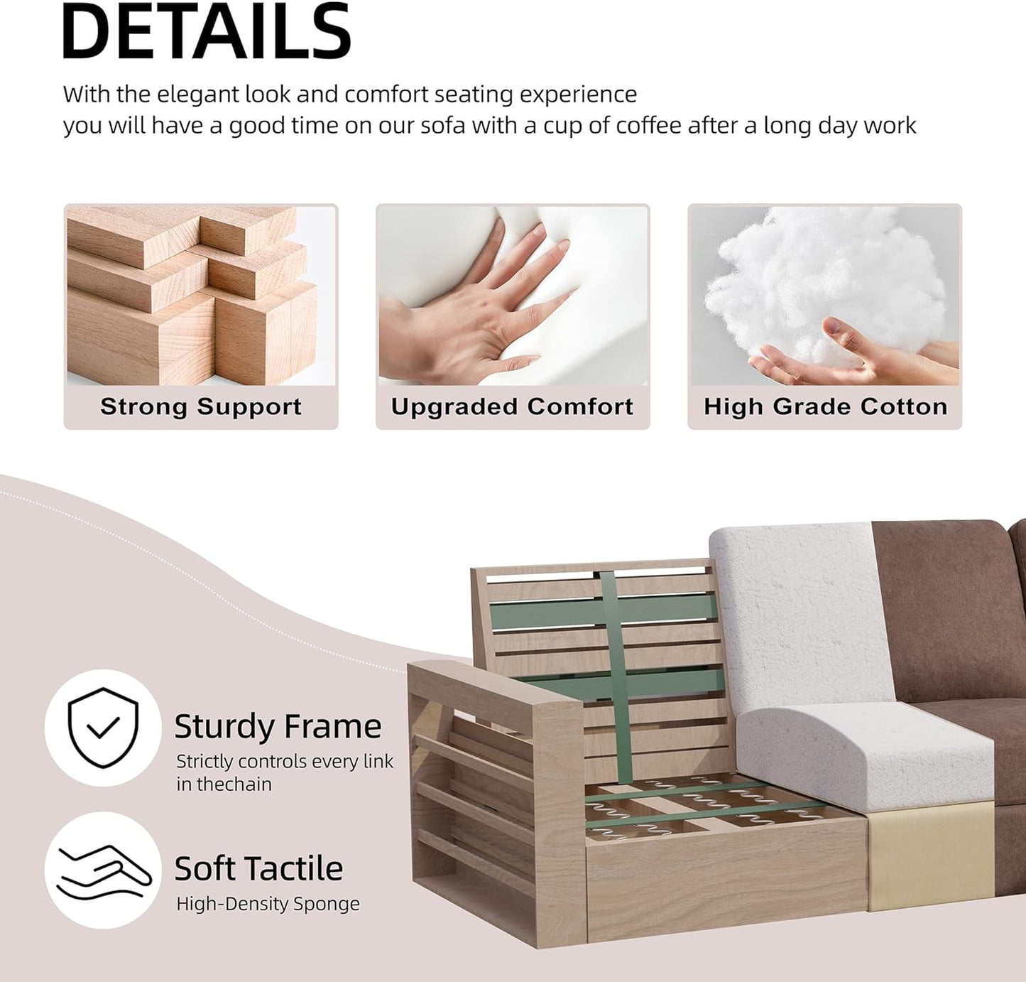 Convertible Sectional Sofa Couch, Modern Linen Fabric L-Shaped , 3-Seat Sofa Sectional with Reversible Chaise for Living Room, Apartment and Small Space
