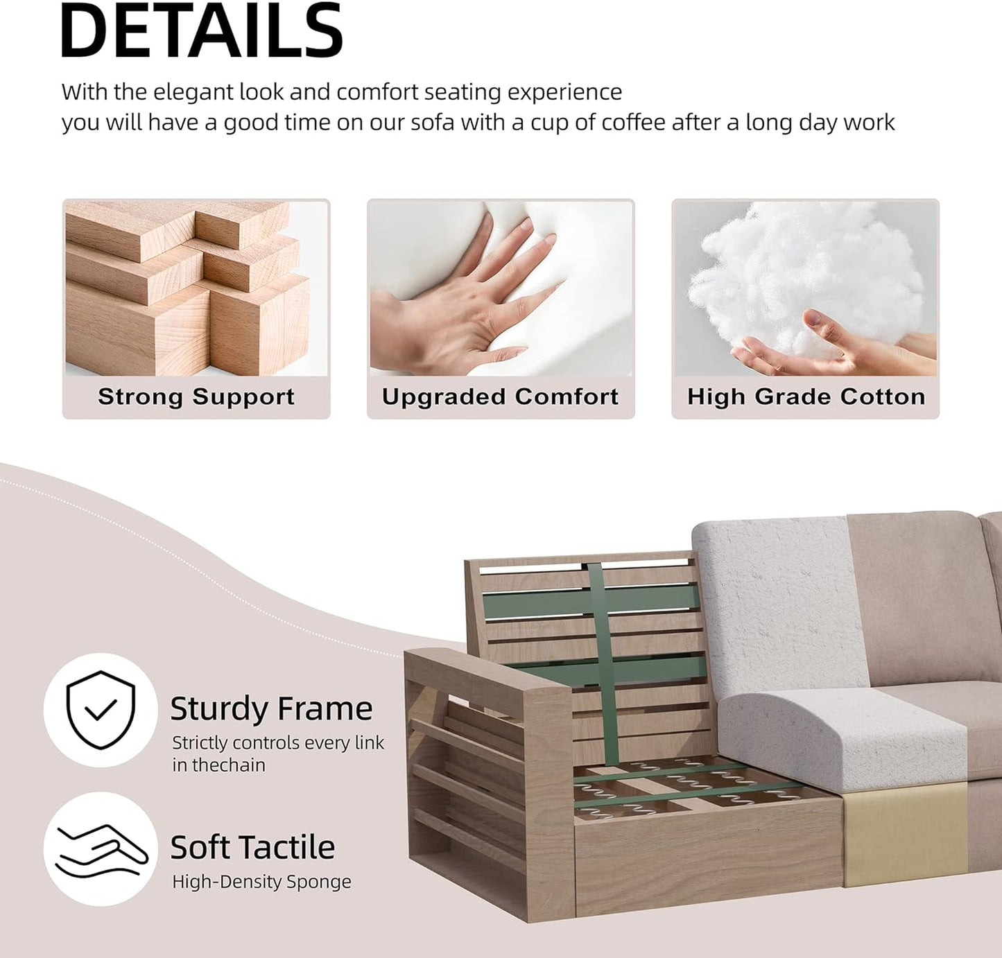 Convertible Sectional Sofa Couch, Modern Linen Fabric L-Shaped , 3-Seat Sofa Sectional with Reversible Chaise for Living Room, Apartment and Small Space