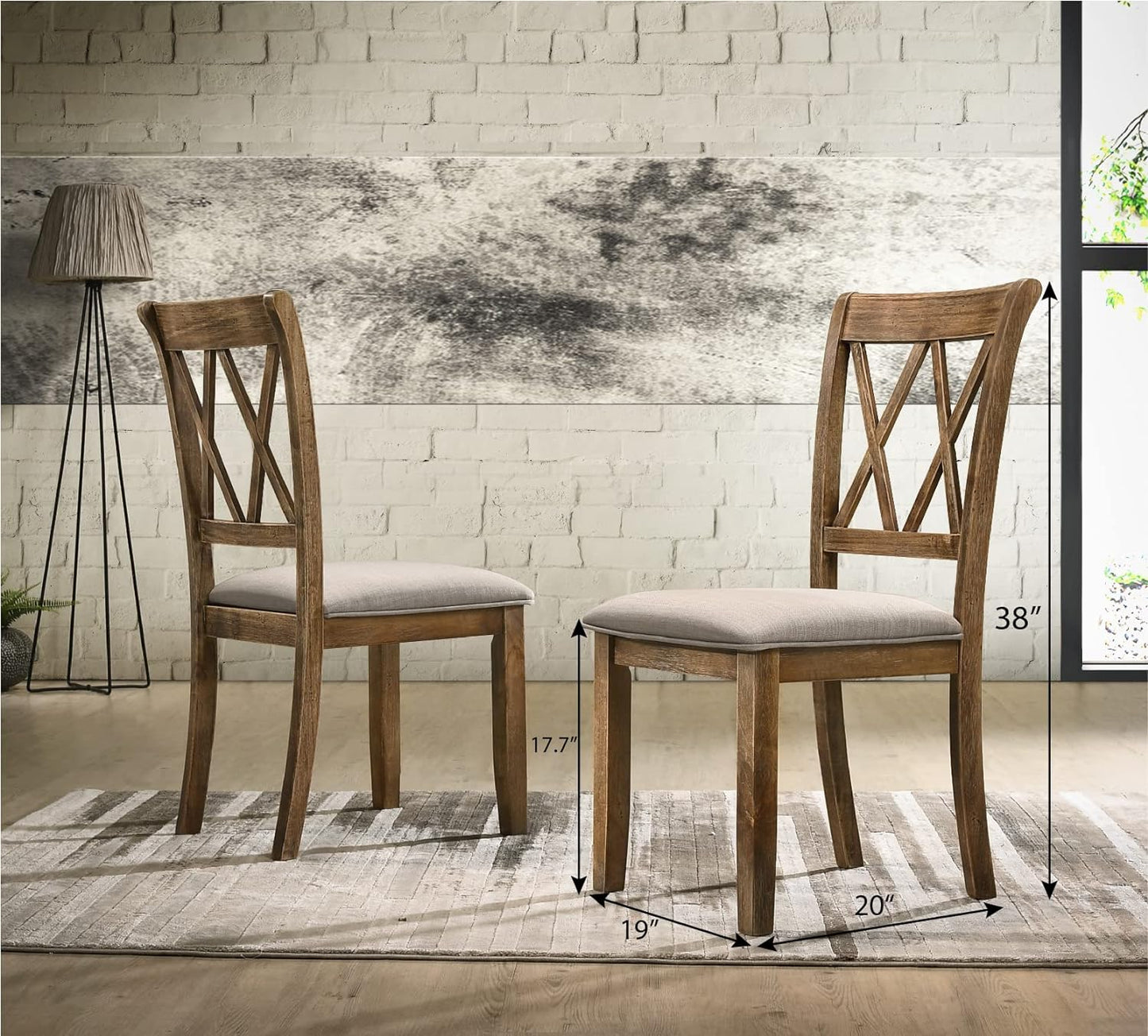 Morden Farmhouse Wood 7-Piece Trestle Dining Set, Brushed Driftwood