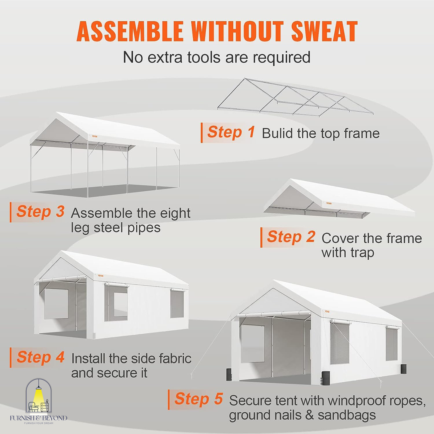10x20ft Heavy Duty Car Canopy, Portable Garage with Roll-up Ventilated Windows & Removable Sidewalls, UV Resistant Waterproof All-Season Tarp for SUV, F150, Car, Truck, Boat