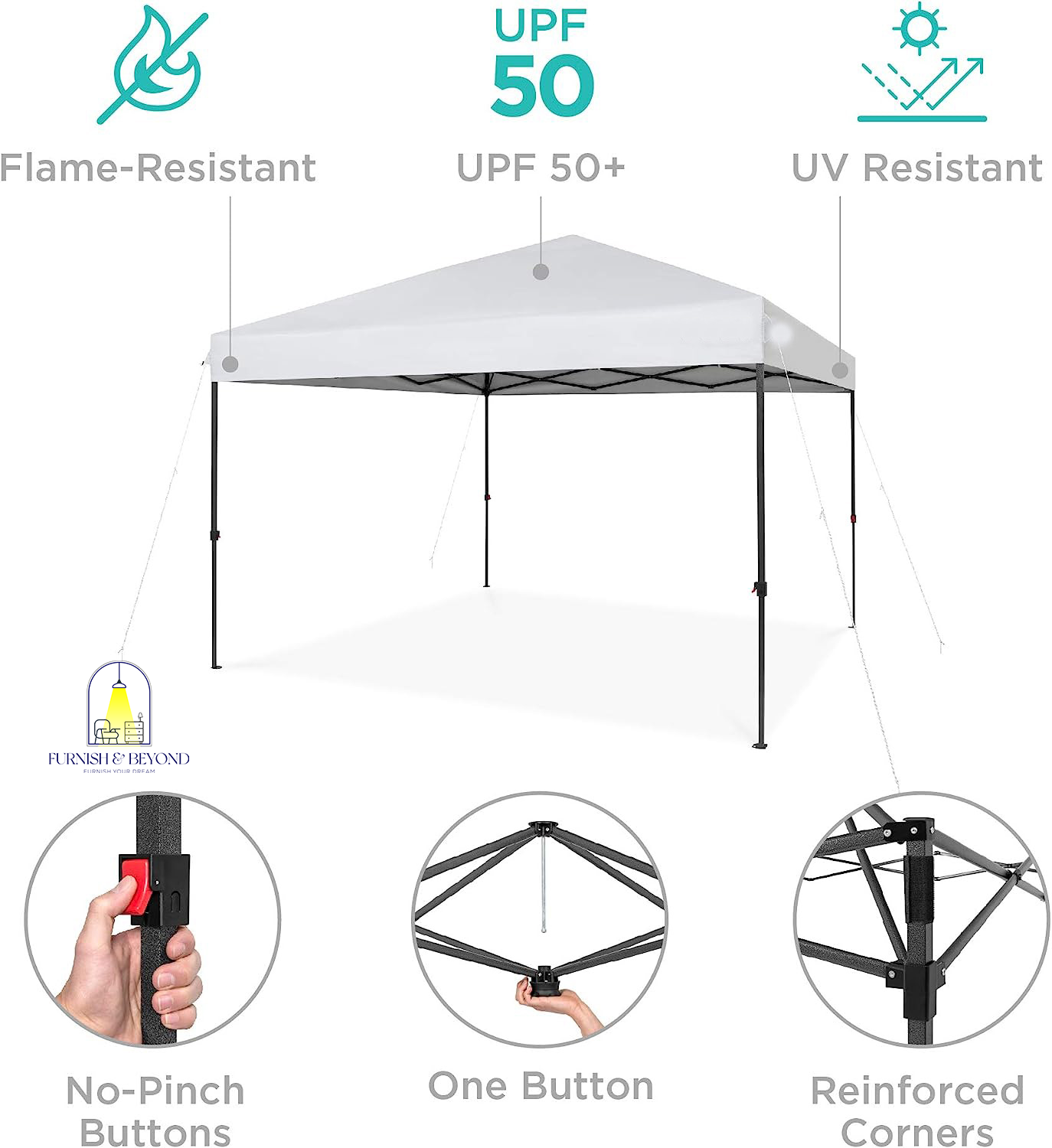 10x10ft 1-Person Setup Pop Up Canopy Tent Instant Portable Shelter w/ 1-Button Push, Straight Legs, Wheeled Carry Case, Stakes