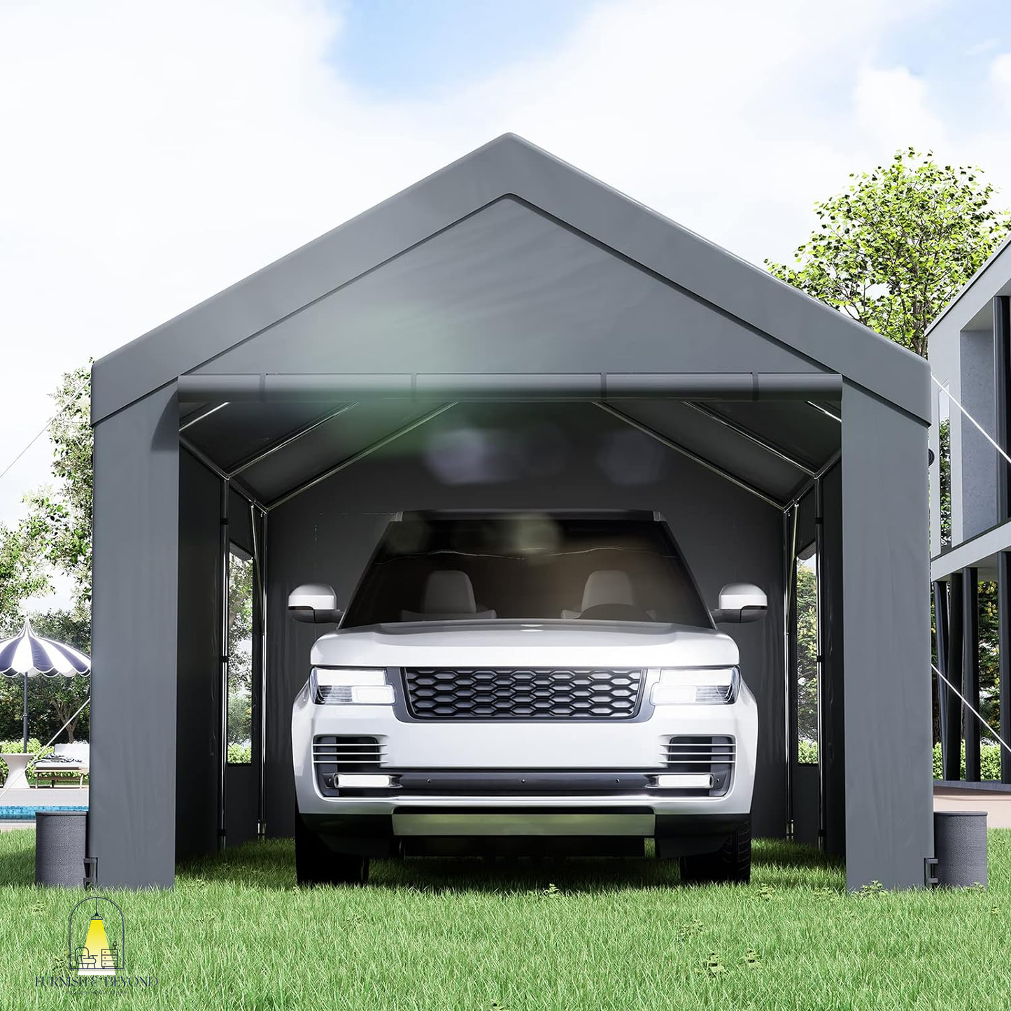 10x20ft Heavy Duty Car Canopy, Portable Garage with Roll-up Ventilated Windows & Removable Sidewalls, UV Resistant Waterproof All-Season Tarp for SUV, F150, Car, Truck, Boat