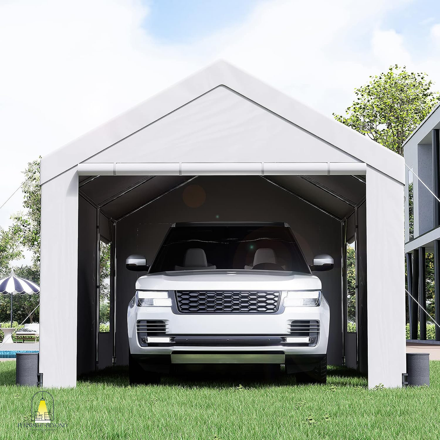 10x20ft Heavy Duty Car Canopy, Portable Garage with Roll-up Ventilated Windows & Removable Sidewalls, UV Resistant Waterproof All-Season Tarp for SUV, F150, Car, Truck, Boat