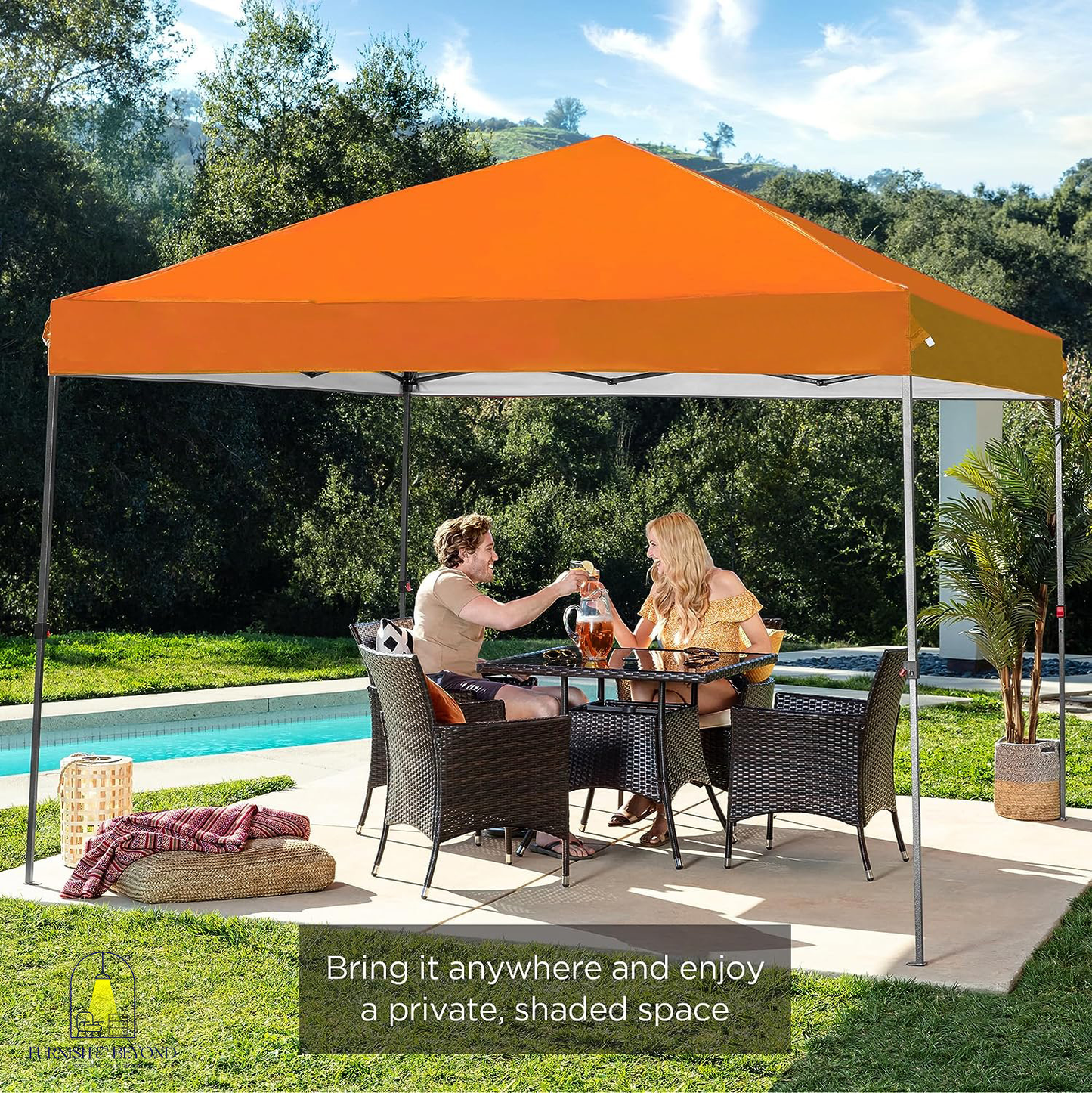 10x10ft 1-Person Setup Pop Up Canopy Tent Instant Portable Shelter w/ 1-Button Push, Straight Legs, Wheeled Carry Case, Stakes