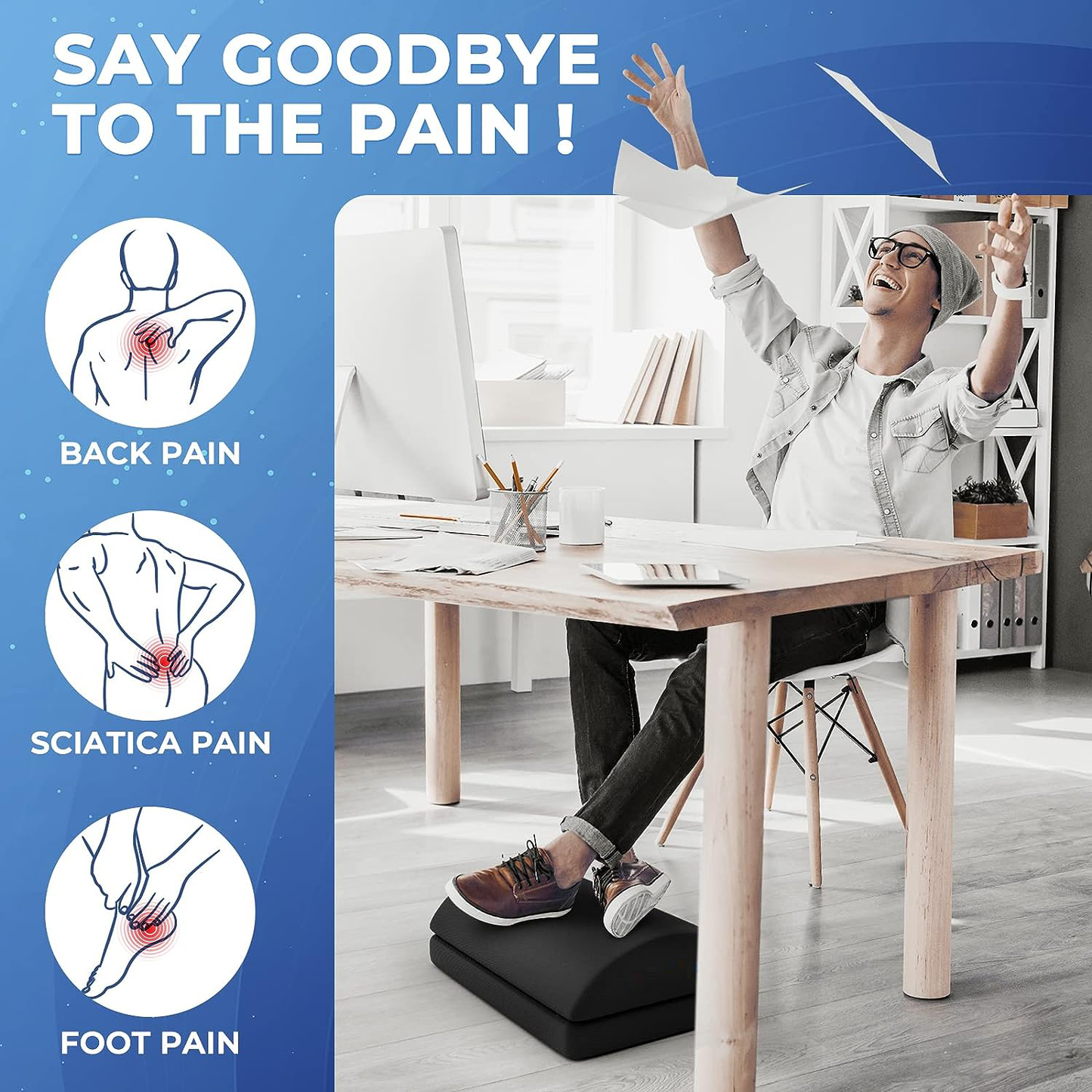 Footrest with 2 Adjustable Heights for Car,Home and Office to Relieve Back,Lumbar,Knee Pain