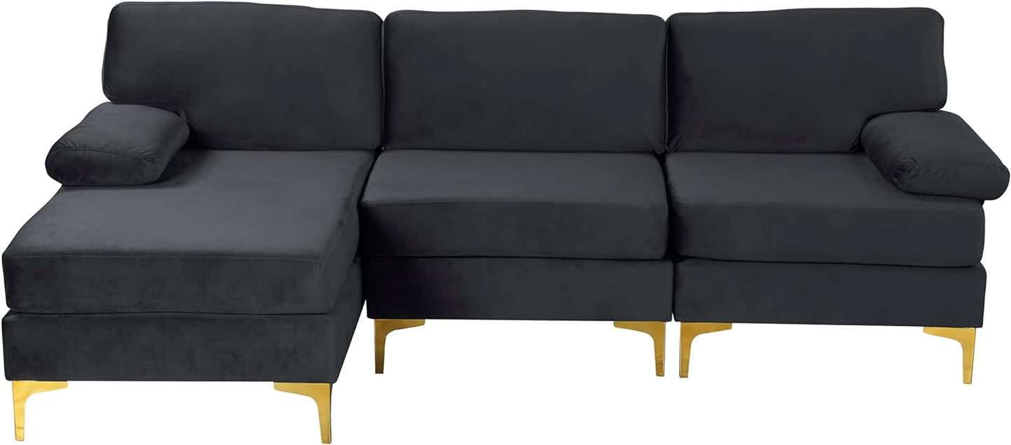 Furniture Modern Large Velvet Fabric Sectional Sofa, L-Shape Couch with Extra Wide Chaise Lounge