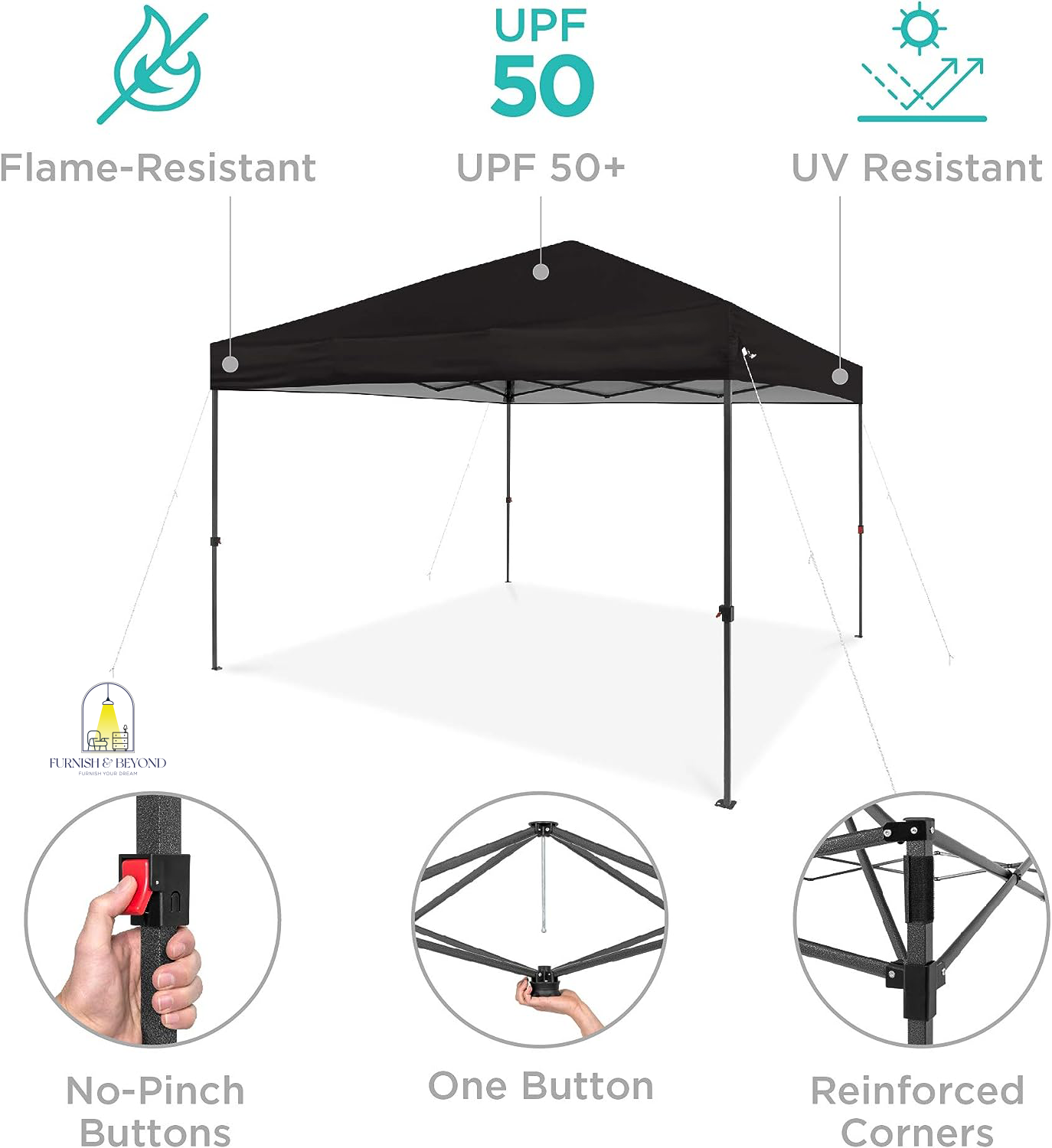 10x10ft 1-Person Setup Pop Up Canopy Tent Instant Portable Shelter w/ 1-Button Push, Straight Legs, Wheeled Carry Case, Stakes