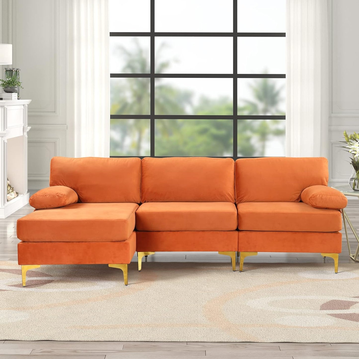 Furniture Modern Large Velvet Fabric Sectional Sofa, L-Shape Couch with Extra Wide Chaise Lounge