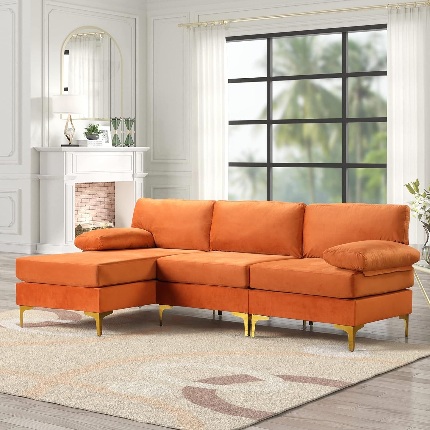 Furniture Modern Large Velvet Fabric Sectional Sofa, L-Shape Couch with Extra Wide Chaise Lounge