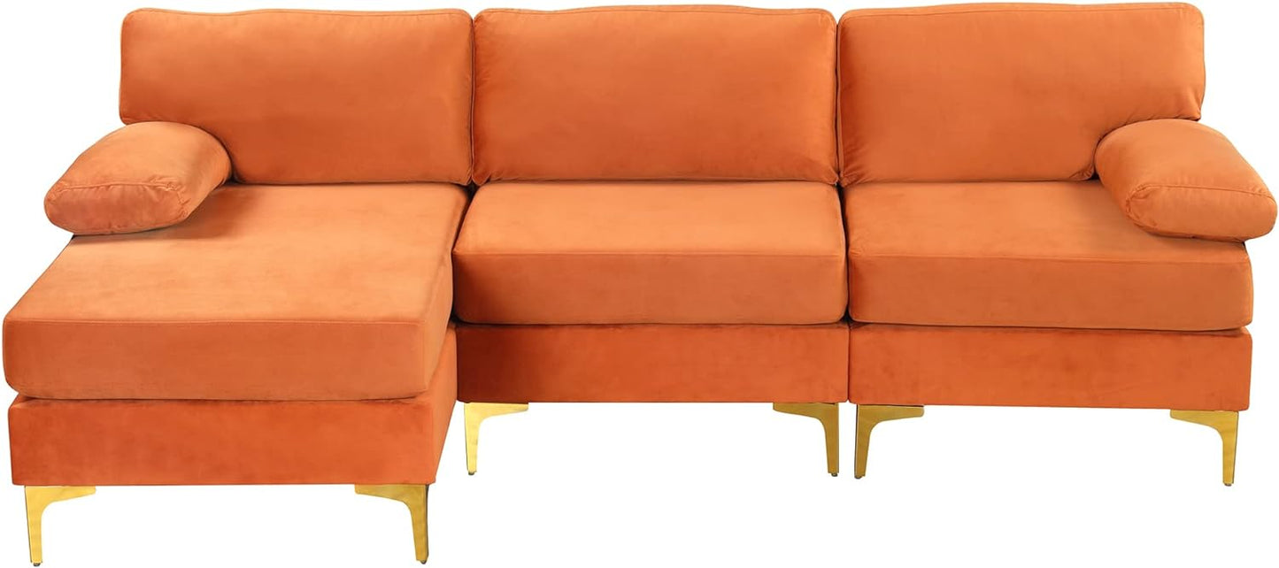 Furniture Modern Large Velvet Fabric Sectional Sofa, L-Shape Couch with Extra Wide Chaise Lounge