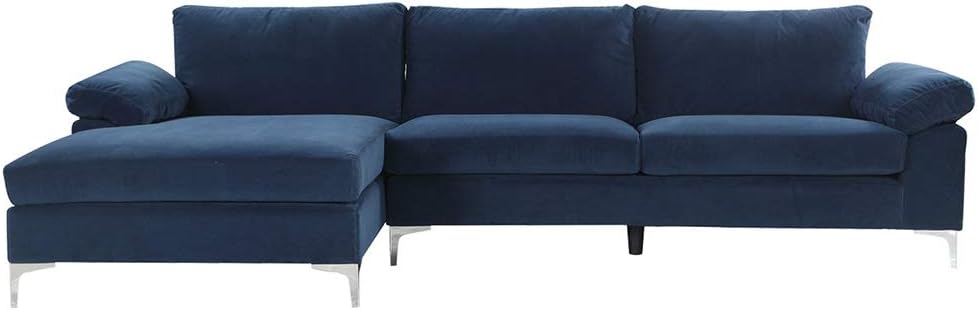 Furniture Modern Large Velvet Fabric Sectional Sofa, L-Shape Couch with Extra Wide Chaise Lounge