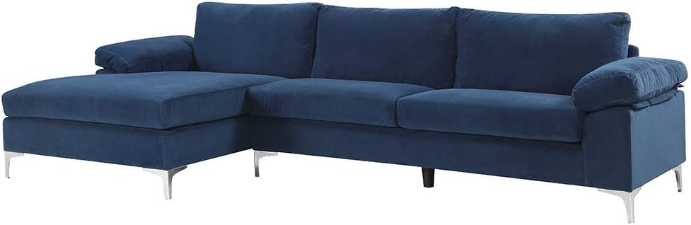 Furniture Modern Large Velvet Fabric Sectional Sofa, L-Shape Couch with Extra Wide Chaise Lounge