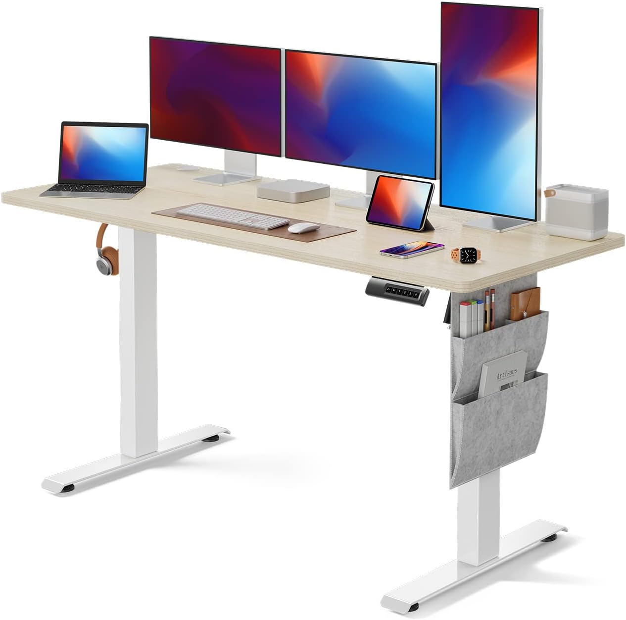 Standing Desk Adjustable Height, 40x24 Inch Electric Standing Desk with Storage Bag, Stand up Desk for Home Office Computer Desk Memory Preset with Headphone Hook