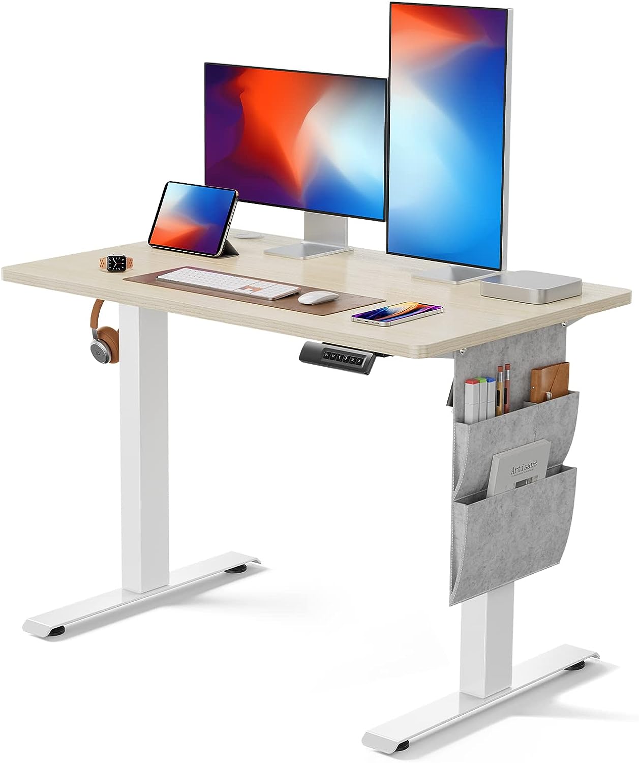 Standing Desk Adjustable Height, 40x24 Inch Electric Standing Desk with Storage Bag, Stand up Desk for Home Office Computer Desk Memory Preset with Headphone Hook