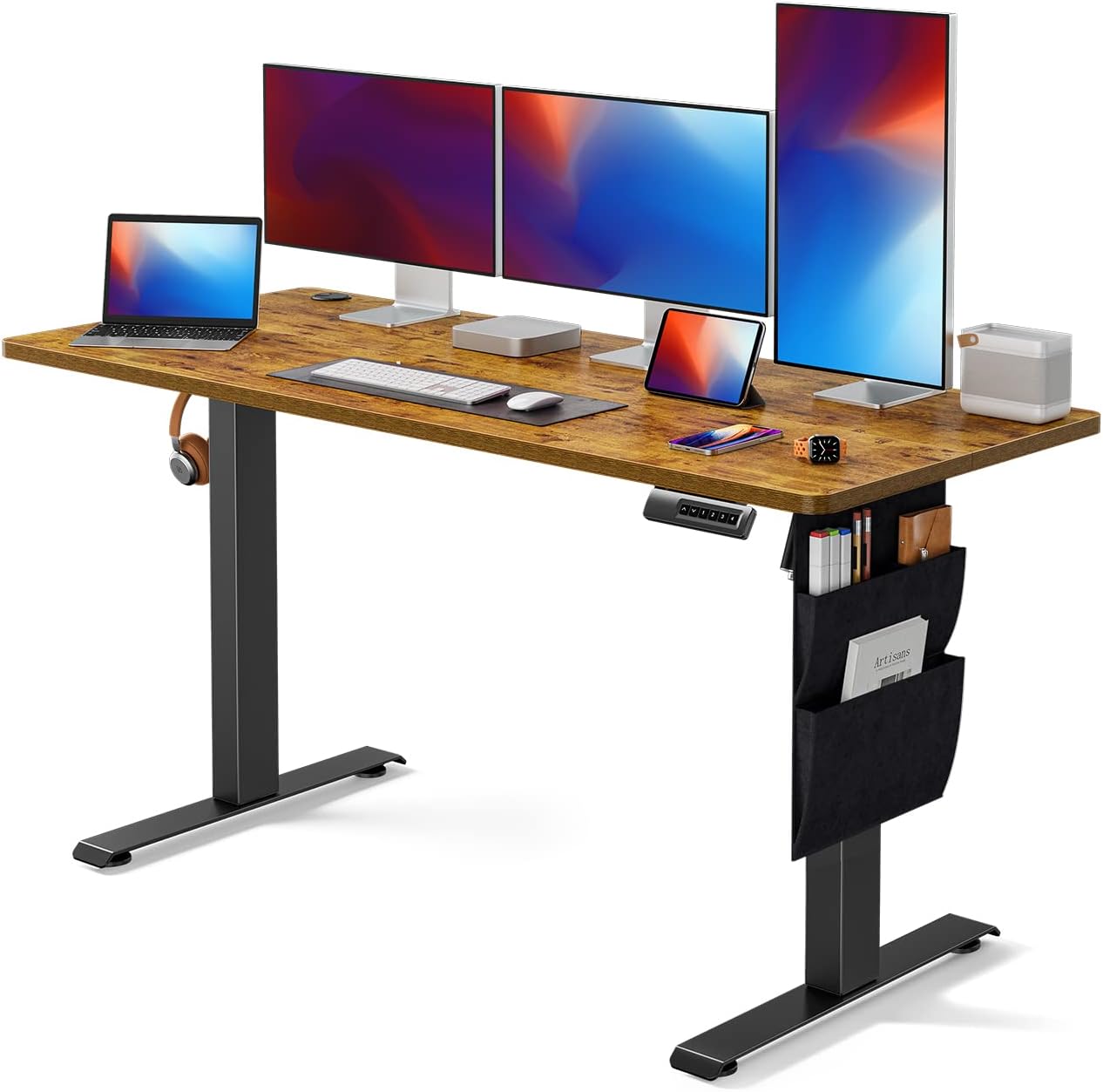 Standing Desk Adjustable Height, 40x24 Inch Electric Standing Desk with Storage Bag, Stand up Desk for Home Office Computer Desk Memory Preset with Headphone Hook