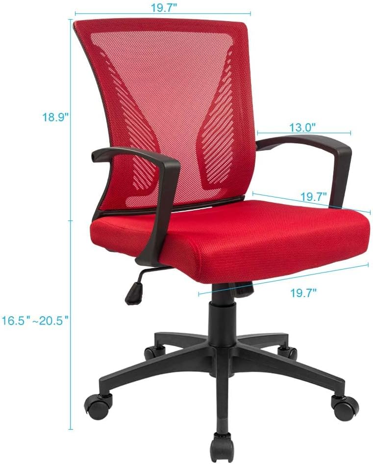 Office Chair Mid Back Swivel Lumbar Support Desk Chair, Computer Ergonomic Mesh Chair with Armrest