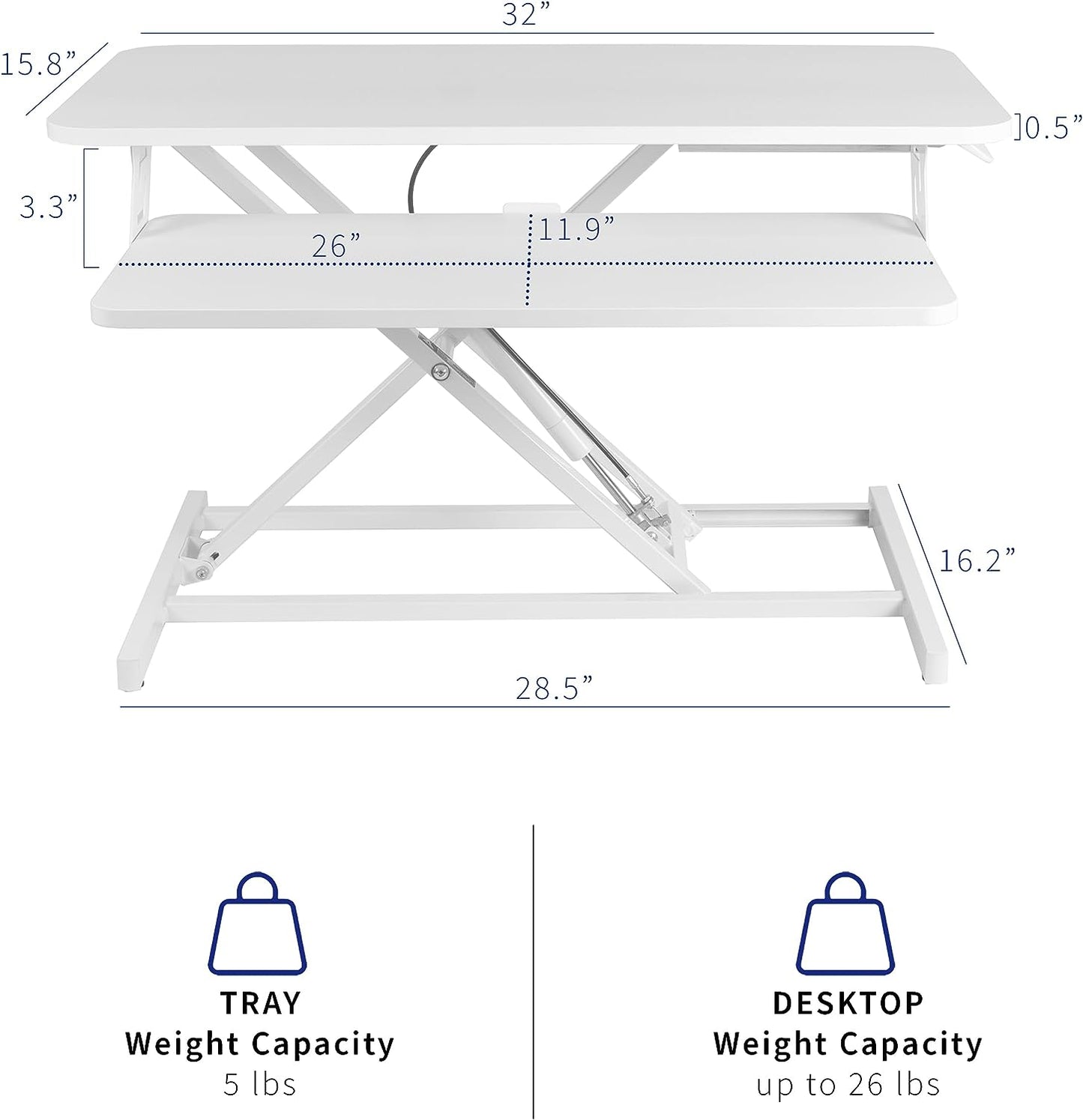 Height Adjustable 32 inch Stand Up Desk Converter, Quick Sit to Stand Tabletop Dual Monitor Riser Workstation