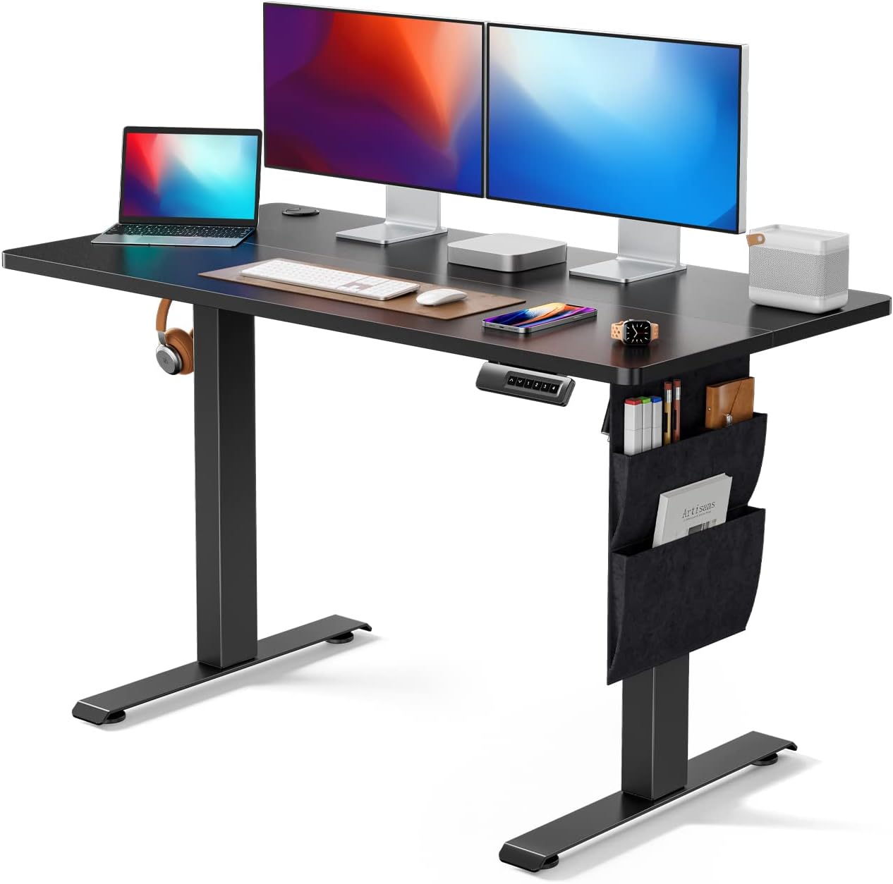 Standing Desk Adjustable Height, 40x24 Inch Electric Standing Desk with Storage Bag, Stand up Desk for Home Office Computer Desk Memory Preset with Headphone Hook