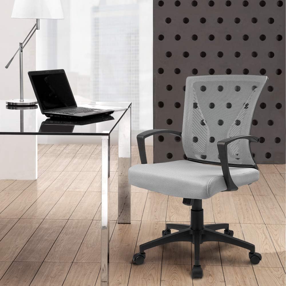 Office Chair Mid Back Swivel Lumbar Support Desk Chair, Computer Ergonomic Mesh Chair with Armrest
