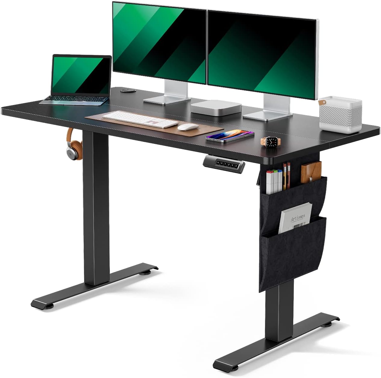 Standing Desk Adjustable Height, 40x24 Inch Electric Standing Desk with Storage Bag, Stand up Desk for Home Office Computer Desk Memory Preset with Headphone Hook