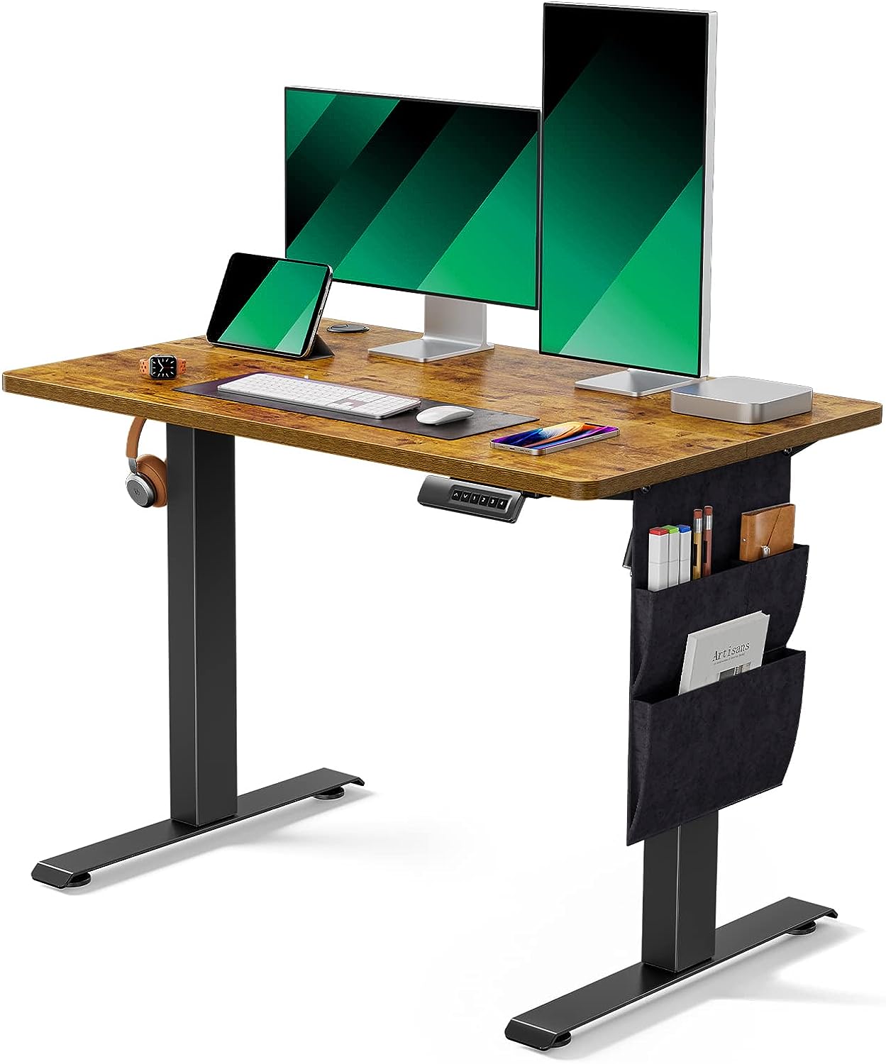 Standing Desk Adjustable Height, 40x24 Inch Electric Standing Desk with Storage Bag, Stand up Desk for Home Office Computer Desk Memory Preset with Headphone Hook