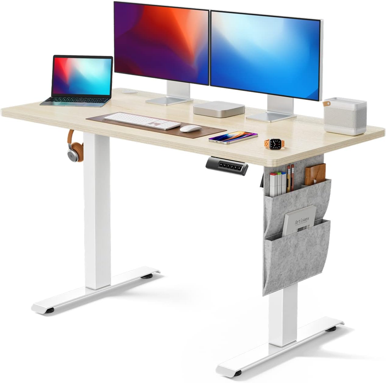 Standing Desk Adjustable Height, 40x24 Inch Electric Standing Desk with Storage Bag, Stand up Desk for Home Office Computer Desk Memory Preset with Headphone Hook