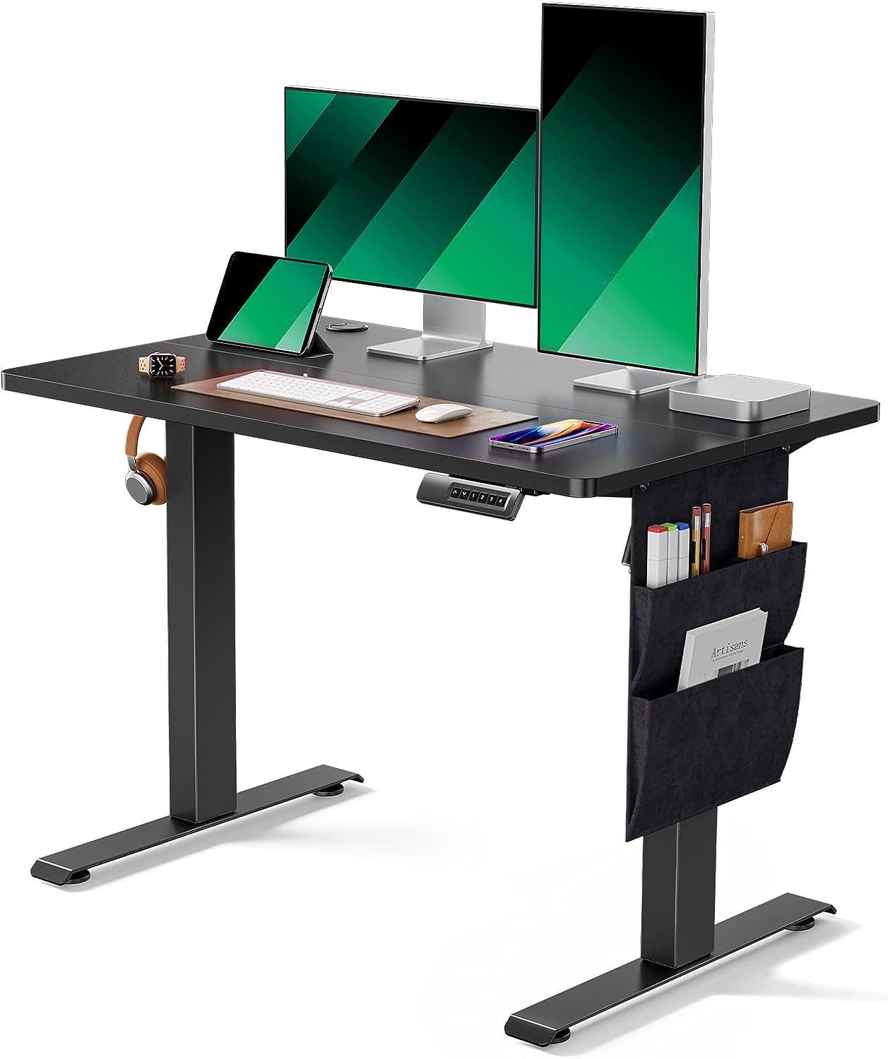 Standing Desk Adjustable Height, 40x24 Inch Electric Standing Desk with Storage Bag, Stand up Desk for Home Office Computer Desk Memory Preset with Headphone Hook