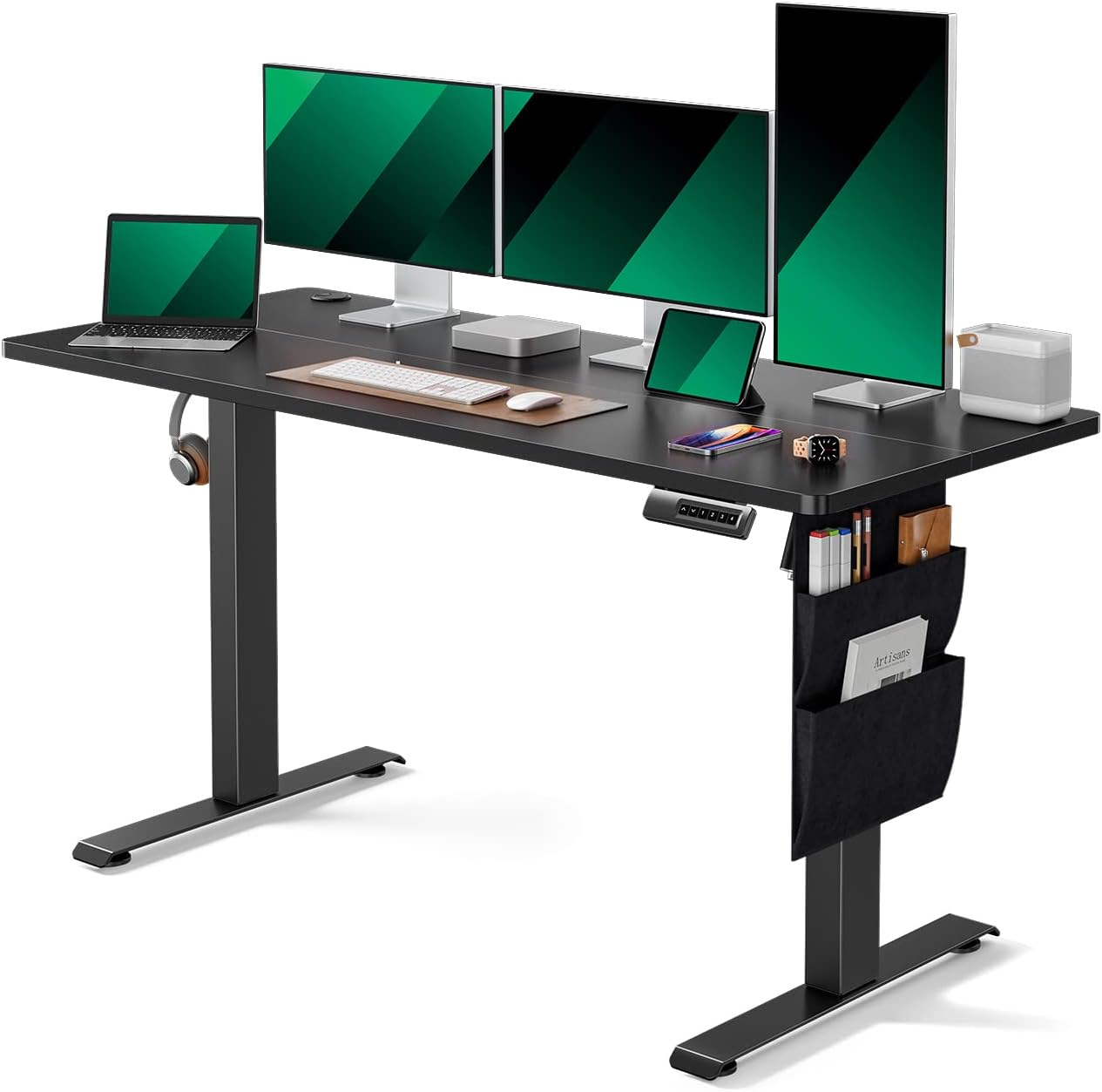 Standing Desk Adjustable Height, 40x24 Inch Electric Standing Desk with Storage Bag, Stand up Desk for Home Office Computer Desk Memory Preset with Headphone Hook