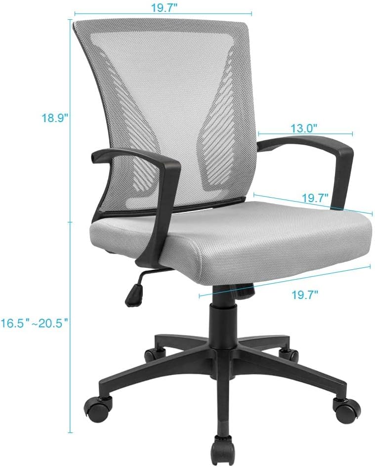 Office Chair Mid Back Swivel Lumbar Support Desk Chair, Computer Ergonomic Mesh Chair with Armrest