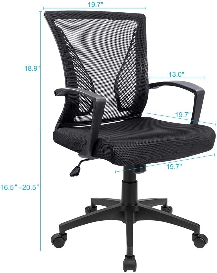 Office Chair Mid Back Swivel Lumbar Support Desk Chair, Computer Ergonomic Mesh Chair with Armrest