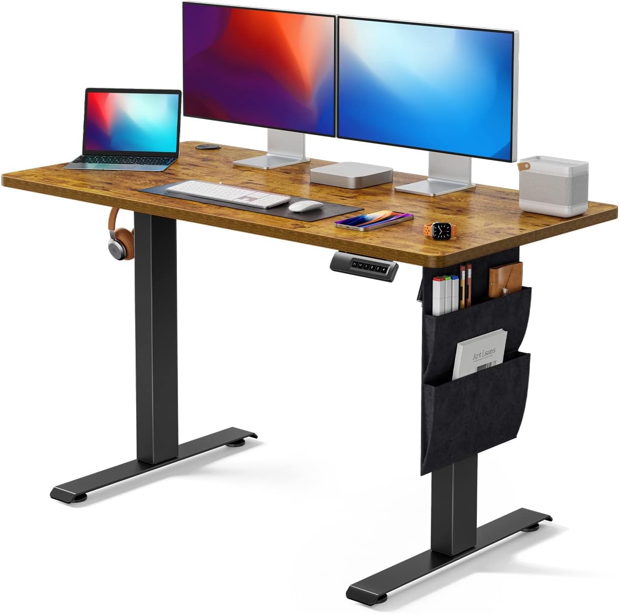 Standing Desk Adjustable Height, 40x24 Inch Electric Standing Desk with Storage Bag, Stand up Desk for Home Office Computer Desk Memory Preset with Headphone Hook