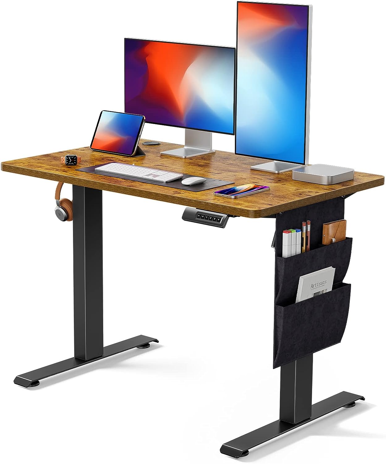 Standing Desk Adjustable Height, 40x24 Inch Electric Standing Desk with Storage Bag, Stand up Desk for Home Office Computer Desk Memory Preset with Headphone Hook