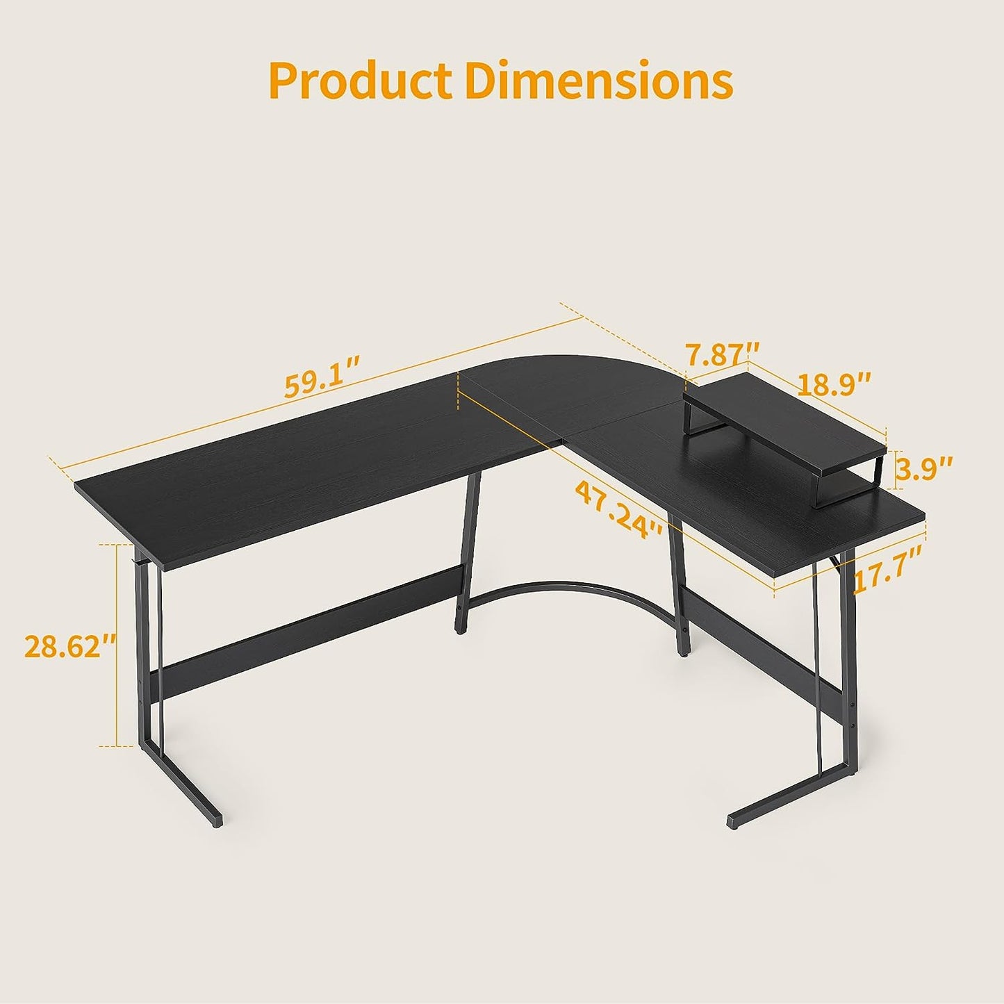 L Shaped Gaming Desk Computer Office Desk, Corner Desk with Large Monitor Stand for Home Office Study Writing Workstation