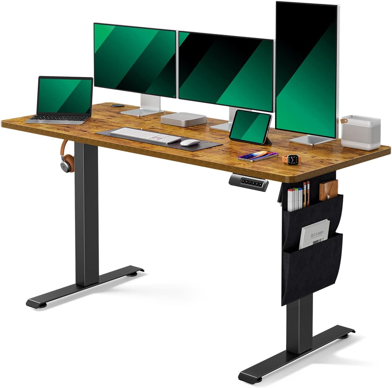 Standing Desk Adjustable Height, 40x24 Inch Electric Standing Desk with Storage Bag, Stand up Desk for Home Office Computer Desk Memory Preset with Headphone Hook