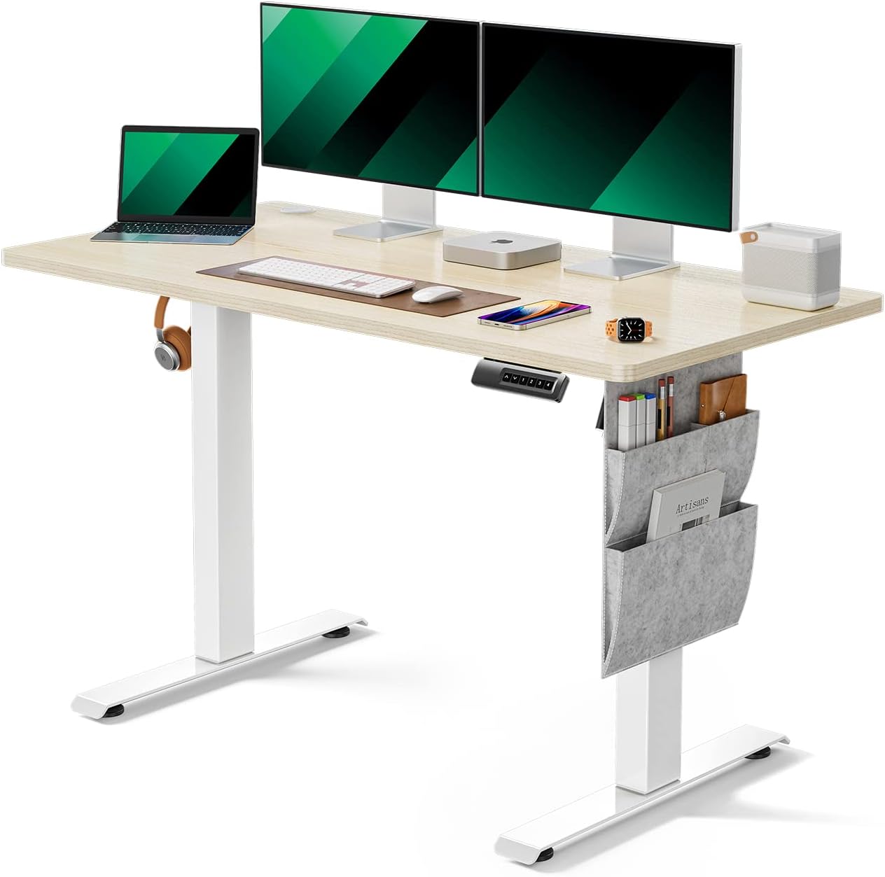 Standing Desk Adjustable Height, 40x24 Inch Electric Standing Desk with Storage Bag, Stand up Desk for Home Office Computer Desk Memory Preset with Headphone Hook