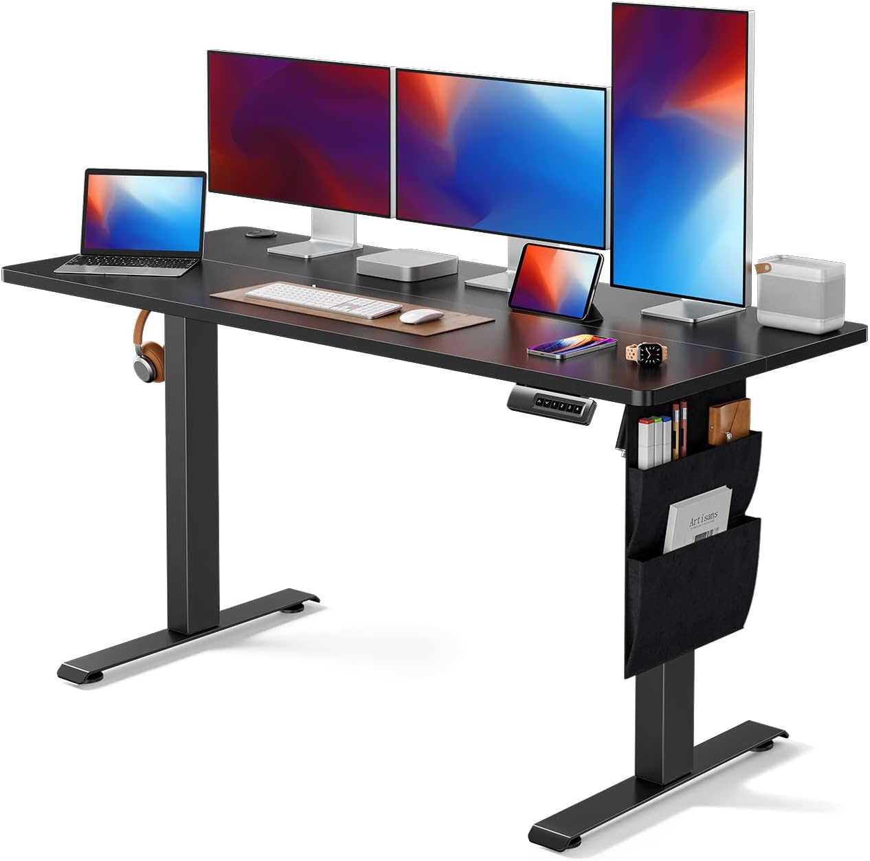 Standing Desk Adjustable Height, 40x24 Inch Electric Standing Desk with Storage Bag, Stand up Desk for Home Office Computer Desk Memory Preset with Headphone Hook