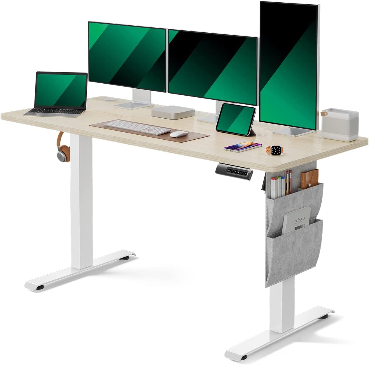 Standing Desk Adjustable Height, 40x24 Inch Electric Standing Desk with Storage Bag, Stand up Desk for Home Office Computer Desk Memory Preset with Headphone Hook