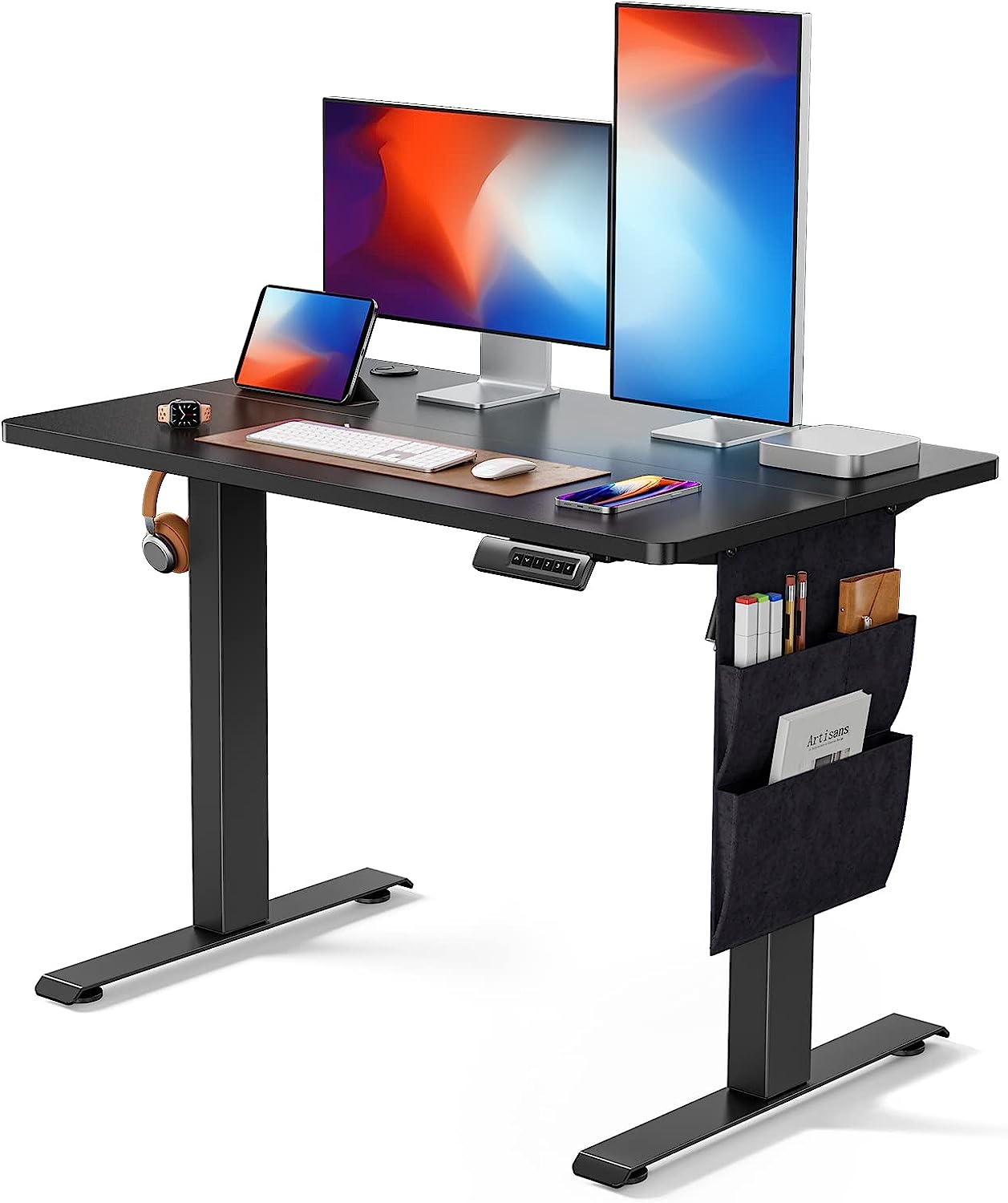 Standing Desk Adjustable Height, 40x24 Inch Electric Standing Desk with Storage Bag, Stand up Desk for Home Office Computer Desk Memory Preset with Headphone Hook