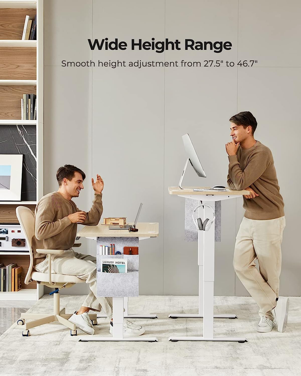 Standing Desk Adjustable Height, 40x24 Inch Electric Standing Desk with Storage Bag, Stand up Desk for Home Office Computer Desk Memory Preset with Headphone Hook