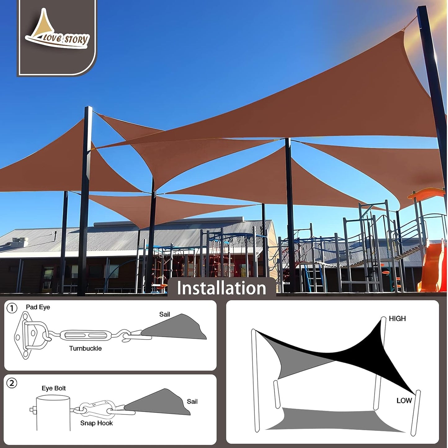 Triangle Sun Shade Sail Canopy UV Block Sunshade for Outdoor Patio Garden Backyard