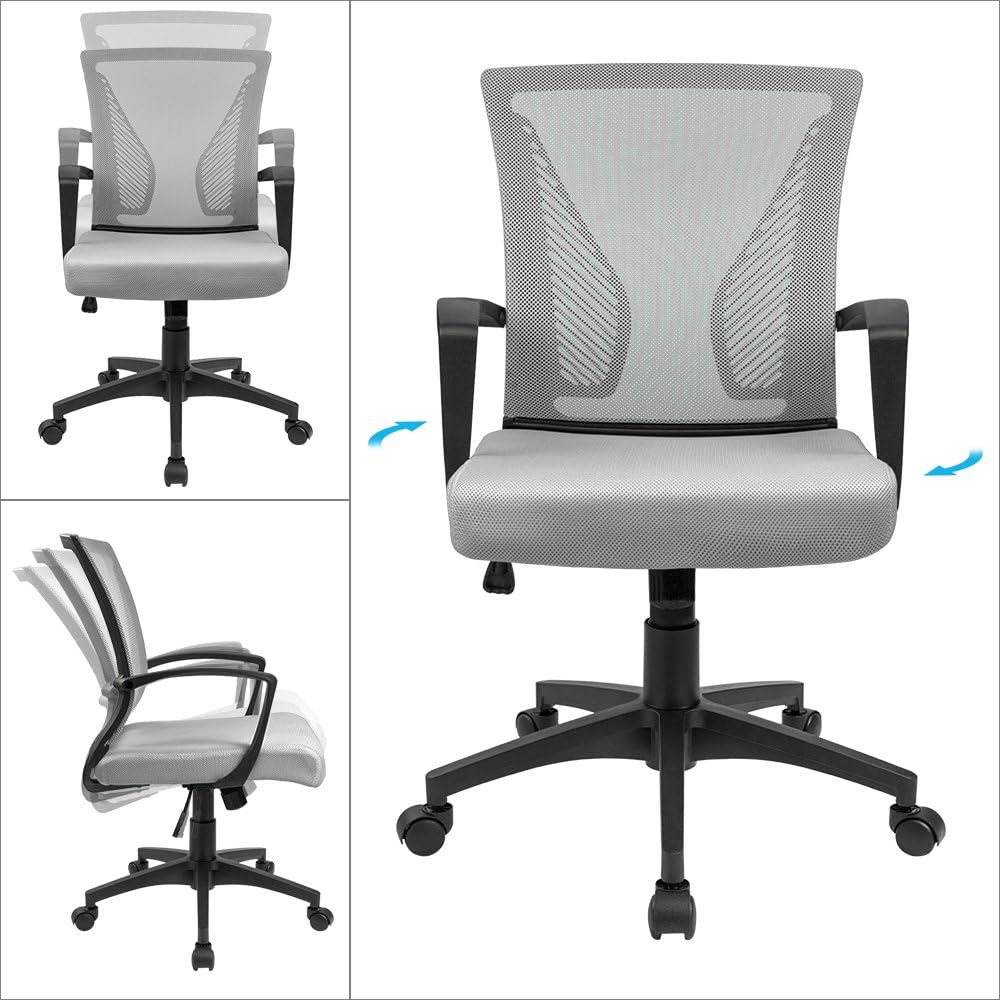 Office Chair Mid Back Swivel Lumbar Support Desk Chair, Computer Ergonomic Mesh Chair with Armrest