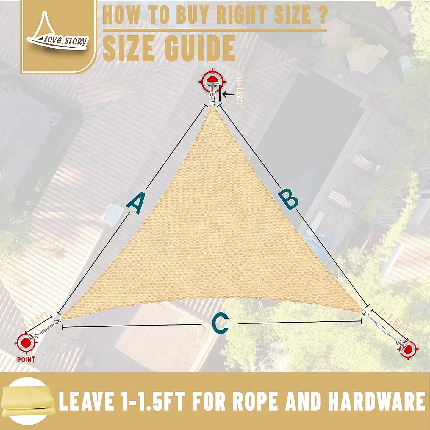 Triangle Sun Shade Sail Canopy UV Block Sunshade for Outdoor Patio Garden Backyard