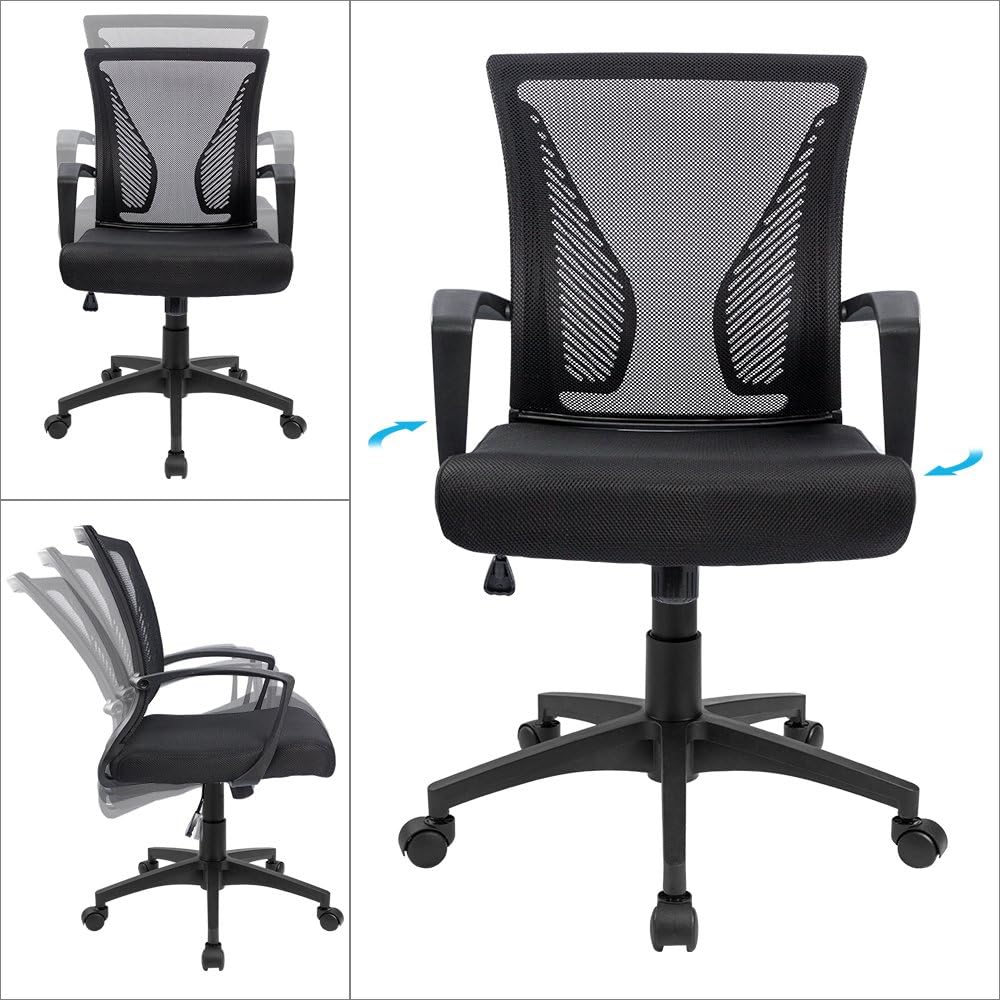 Office Chair Mid Back Swivel Lumbar Support Desk Chair, Computer Ergonomic Mesh Chair with Armrest