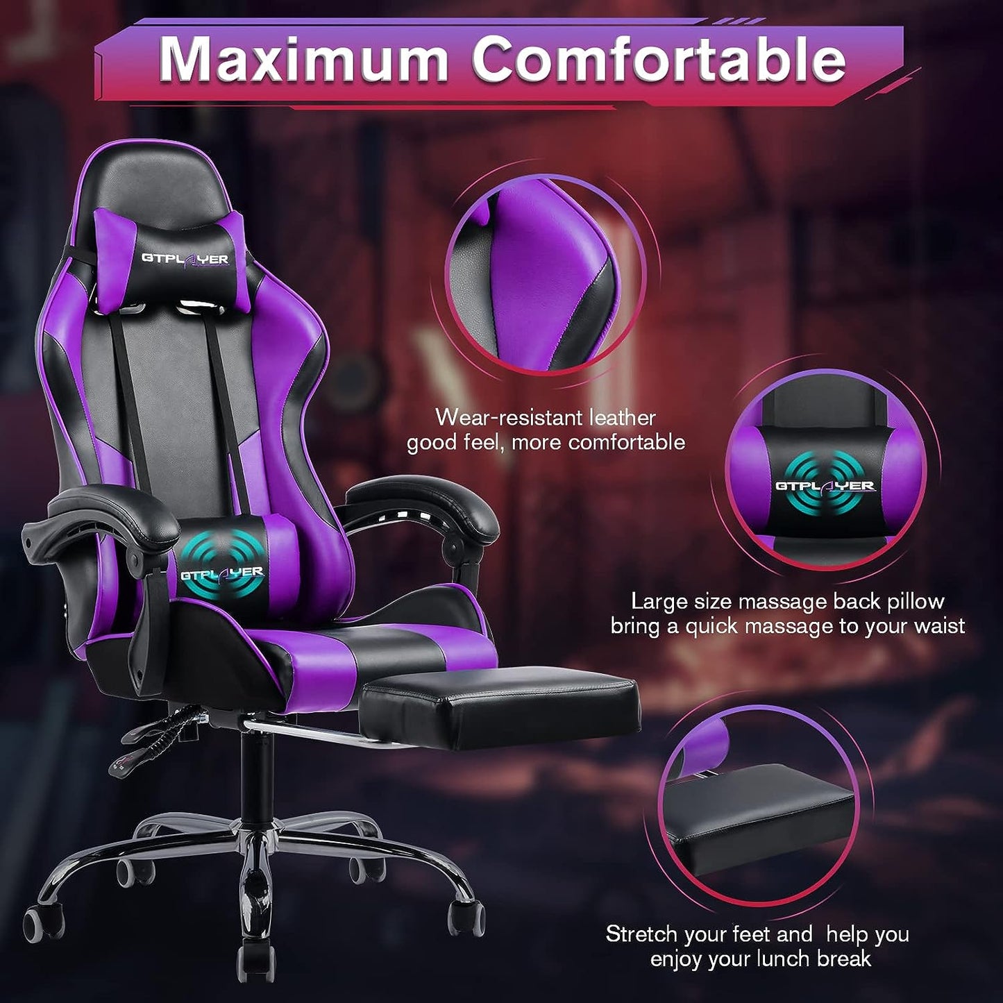 Gaming Chair, Computer Chair with Footrest and Lumbar Support