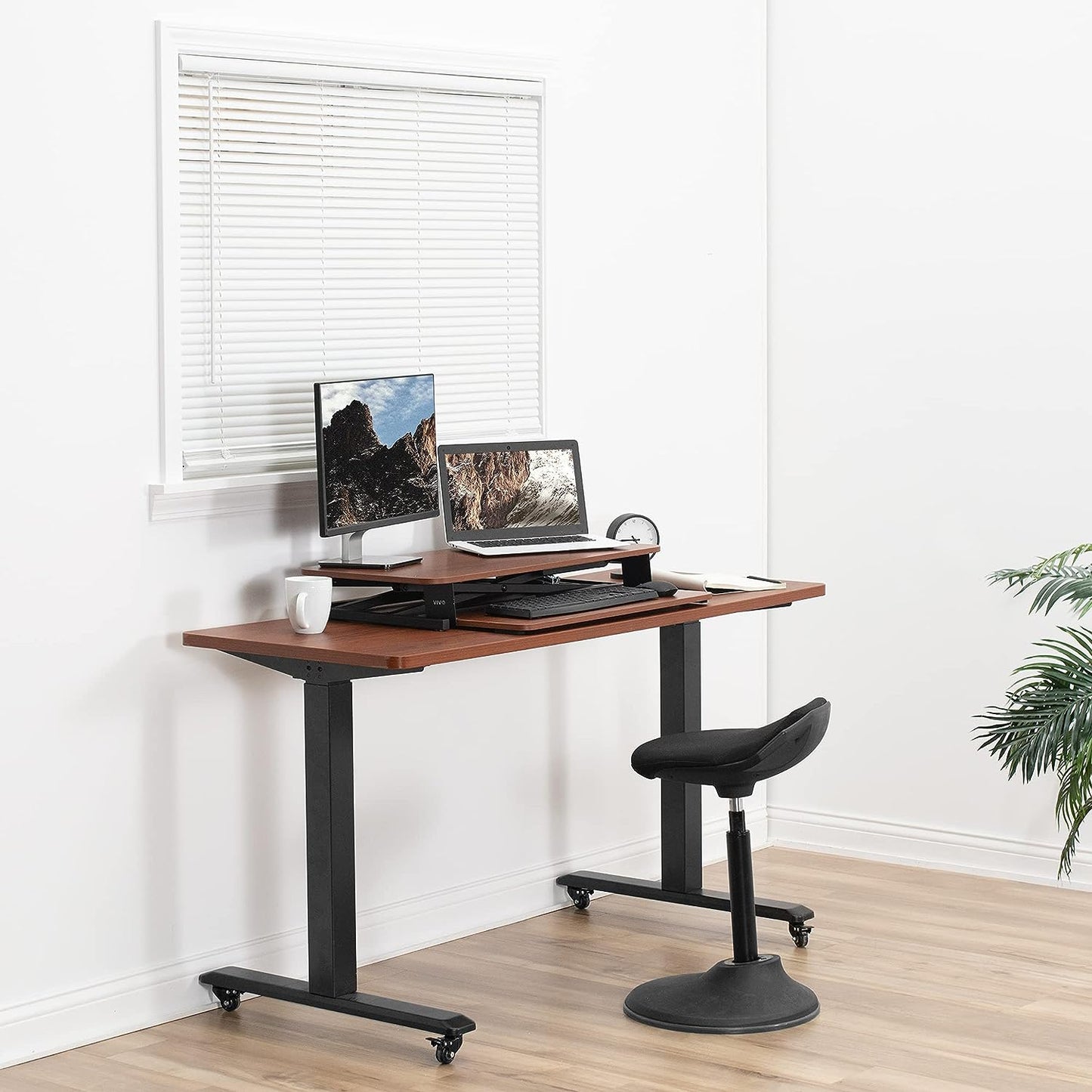 Height Adjustable 32 inch Stand Up Desk Converter, Quick Sit to Stand Tabletop Dual Monitor Riser Workstation
