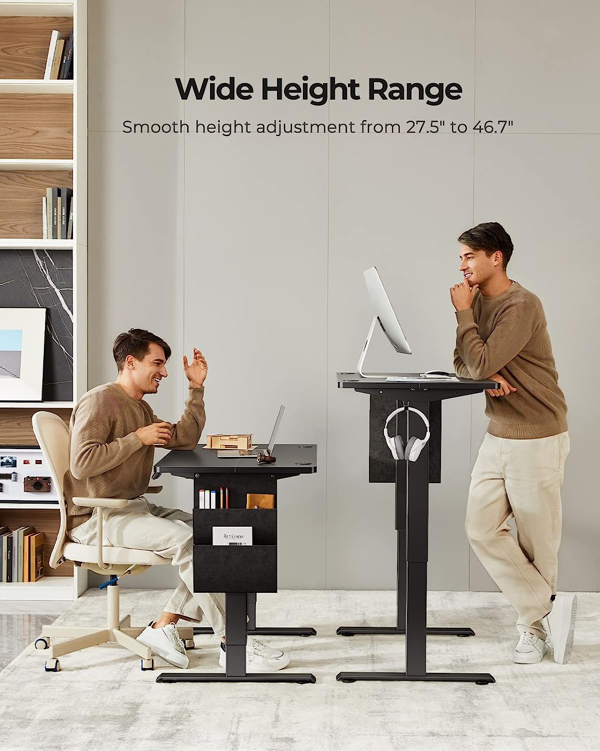 Standing Desk Adjustable Height, 40x24 Inch Electric Standing Desk with Storage Bag, Stand up Desk for Home Office Computer Desk Memory Preset with Headphone Hook