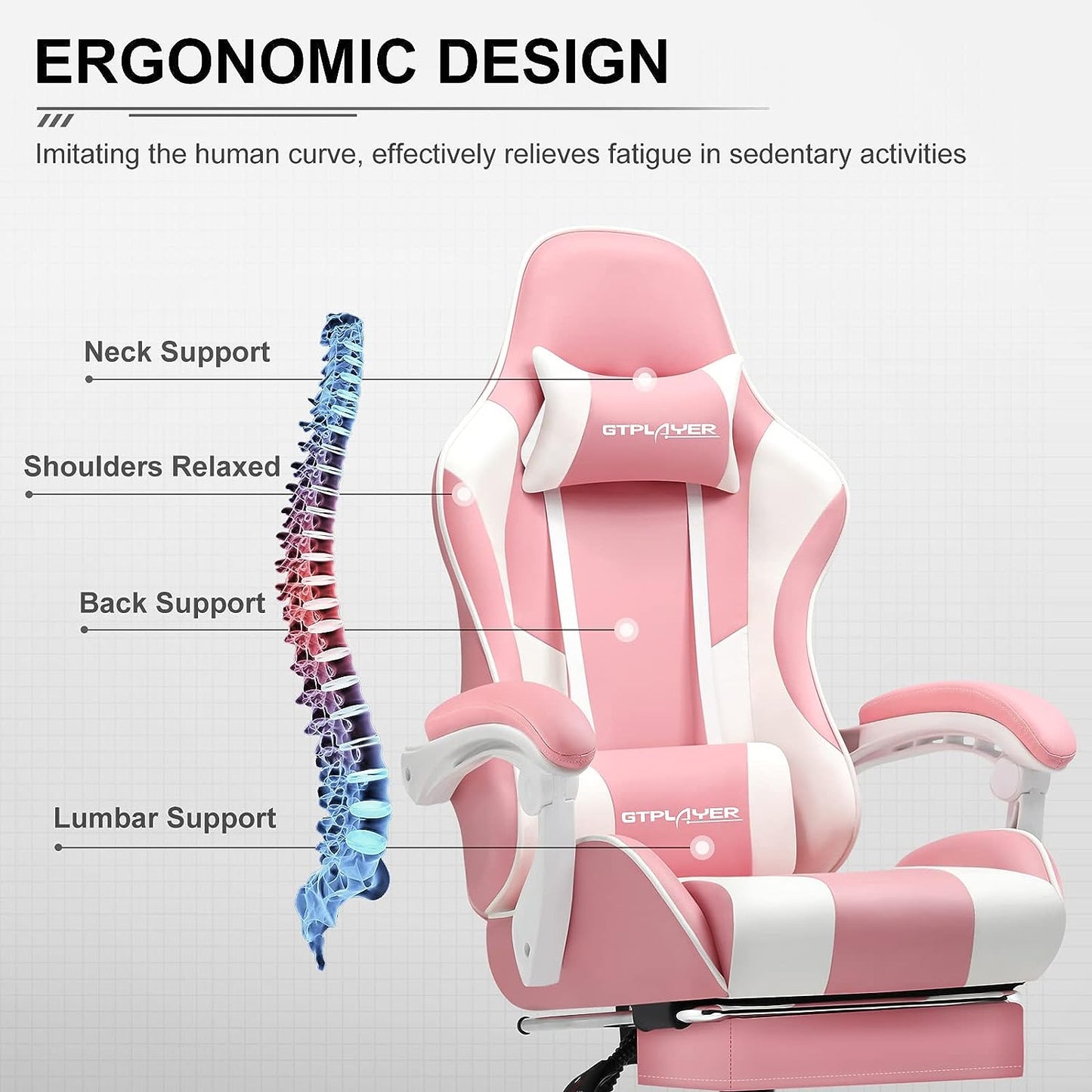 Gaming Chair, Computer Chair with Footrest and Lumbar Support